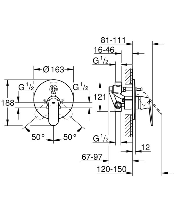 GROHE Eurosmart Cosmopolitan 32879000 | Concealed Bath Mixer - Image 3