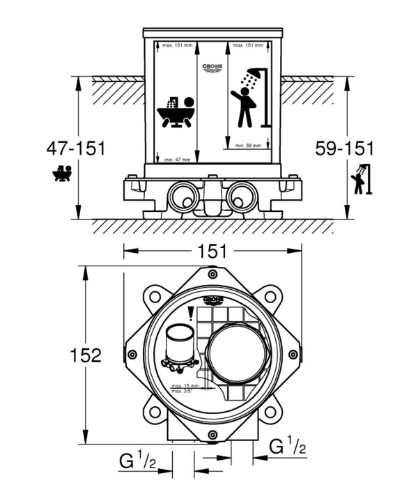 GROHE 29086000 | Free Standing Bath Mixer Concealed Body - Image 2