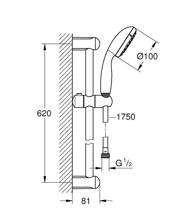GROHE Tempesta 2759810F | Sliding Bar Hand Shower Set - Image 2